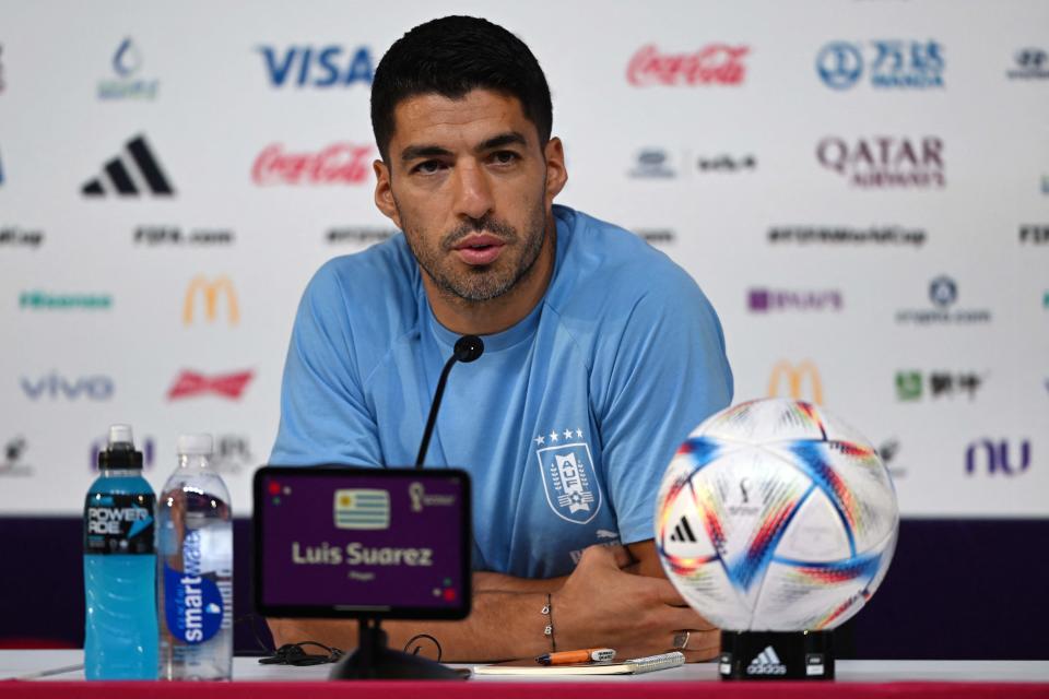 Uruguay&#39;s Luis Suarez was asked about his 2010 handball ahead of his team&#39;s match against Ghana at the 2022 World Cup on Friday. (Photo by Pablo PORCIUNCULA / AFP) (Photo by PABLO PORCIUNCULA/AFP via Getty Images)
