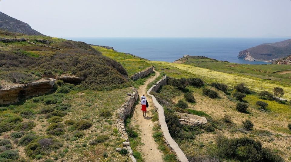 John and Beverly Martin hiking cliffs in Greece