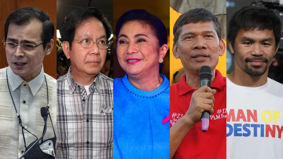 Philippine presidential candidates (L-R) Isko Moreno, Ping Lacson, Leni Robredo, Leody de Guzman and Manny Pacquiao (Photos: Isko Moreno. Ezra Acayan/Getty Images; Ping Lacson. NOEL CELIS/AFP via Getty Images; Leni Robredo. MARIA TAN/AFP via Getty Images; Leody de Guzman. Josefiel Rivera/SOPA Images/LightRocket via Getty Images; and Manny Pacquiao. Ethan Miller/Getty Images)