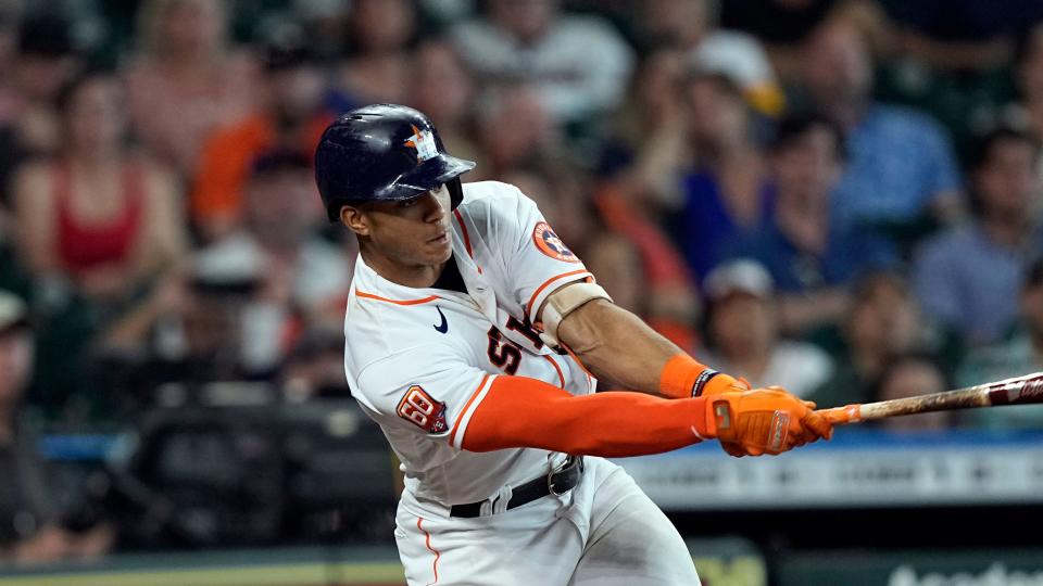 Astros shortstop Jeremy Pena bats against the Tigers during a game on May 7.