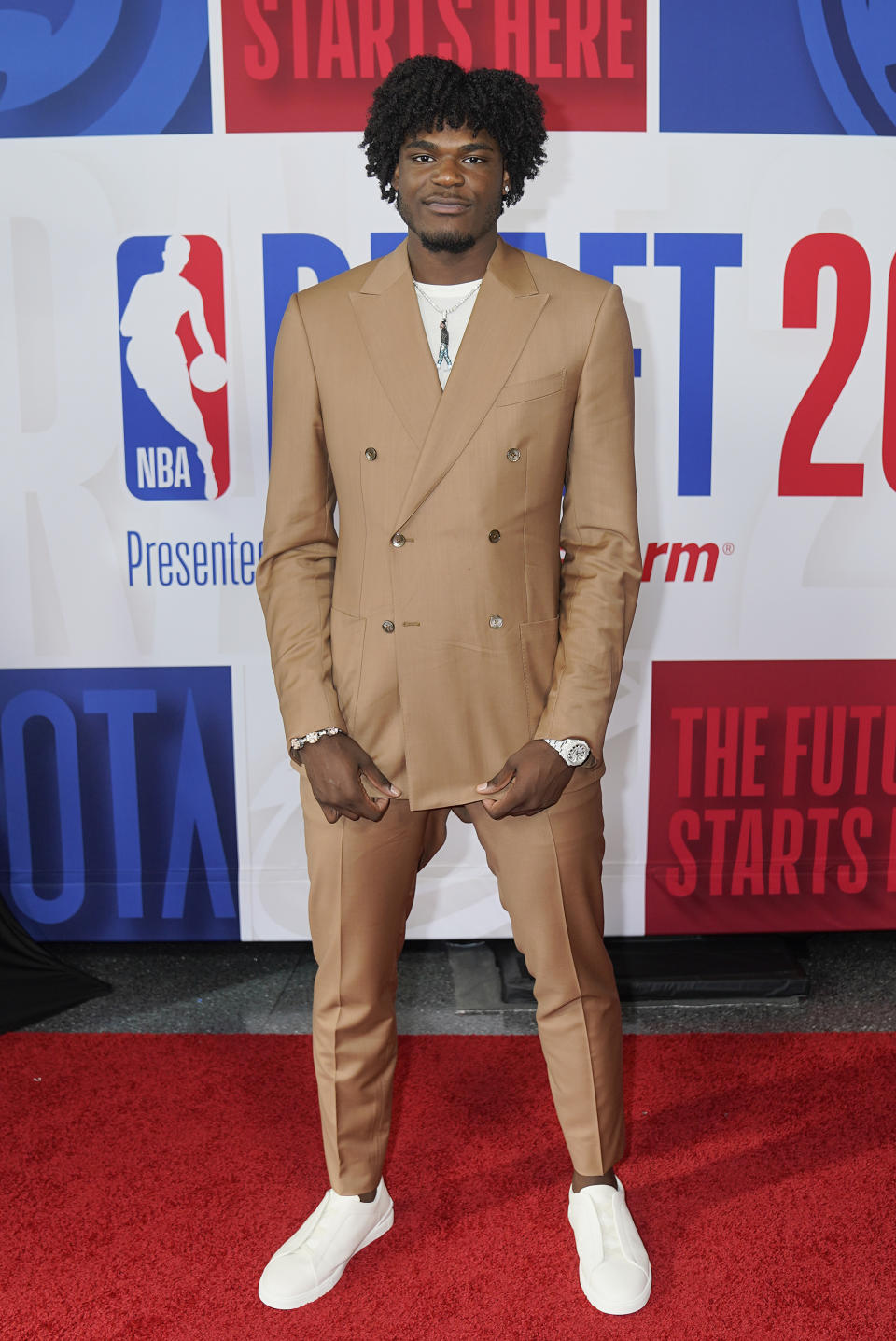 Jarace Walker arrives at Barclays Center before the NBA basketball draft Thursday, June 22, 2023, in New York. (AP Photo/John Minchillo)