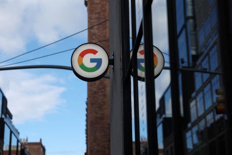 FILE PHOTO: The logo of Google LLC is seen at the Google Store Chelsea in New York City