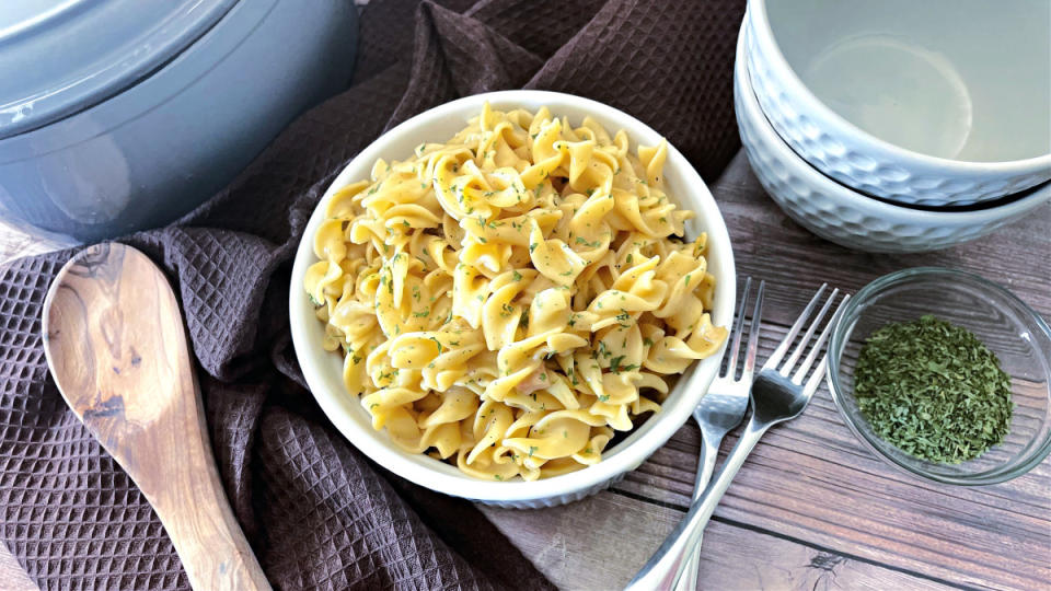 <p>Krista Marshall</p><p>These saucy, flavorful noodles cook in one pot for a simple side dish or quick lunch.</p><p><strong>Get the recipe: <a href="https://parade.com/recipes/cafeteria-noodles" rel="nofollow noopener" target="_blank" data-ylk="slk:Cafeteria Noodles;elm:context_link;itc:0;sec:content-canvas" class="link ">Cafeteria Noodles</a></strong></p>