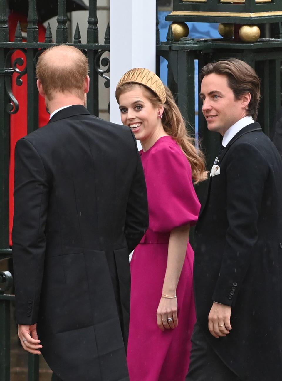 london, england may 06 princess beatrice of york and edoardo mapelli mozzi arrive at the coronation of king charles iii and queen camilla on may 06, 2023 in london, england the coronation of charles iii and his wife, camilla, as king and queen of the united kingdom of great britain and northern ireland, and the other commonwealth realms takes place at westminster abbey today charles acceded to the throne on 8 september 2022, upon the death of his mother, elizabeth ii photo by stuart c wilsongetty images