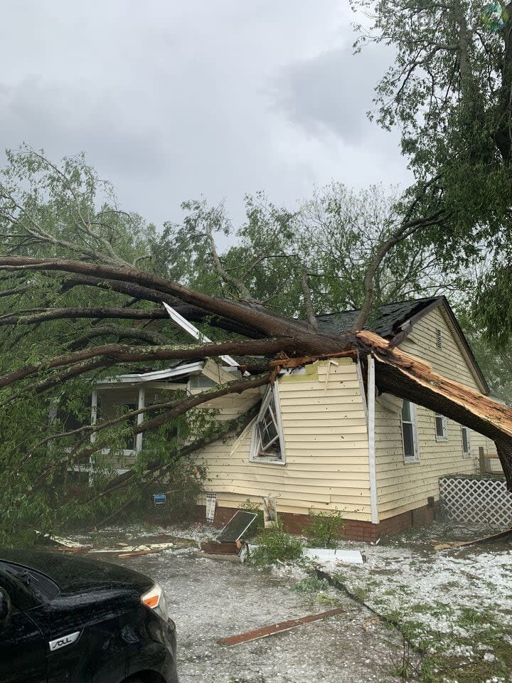 A tree fell on a house on Lige Street in Rock Hill.