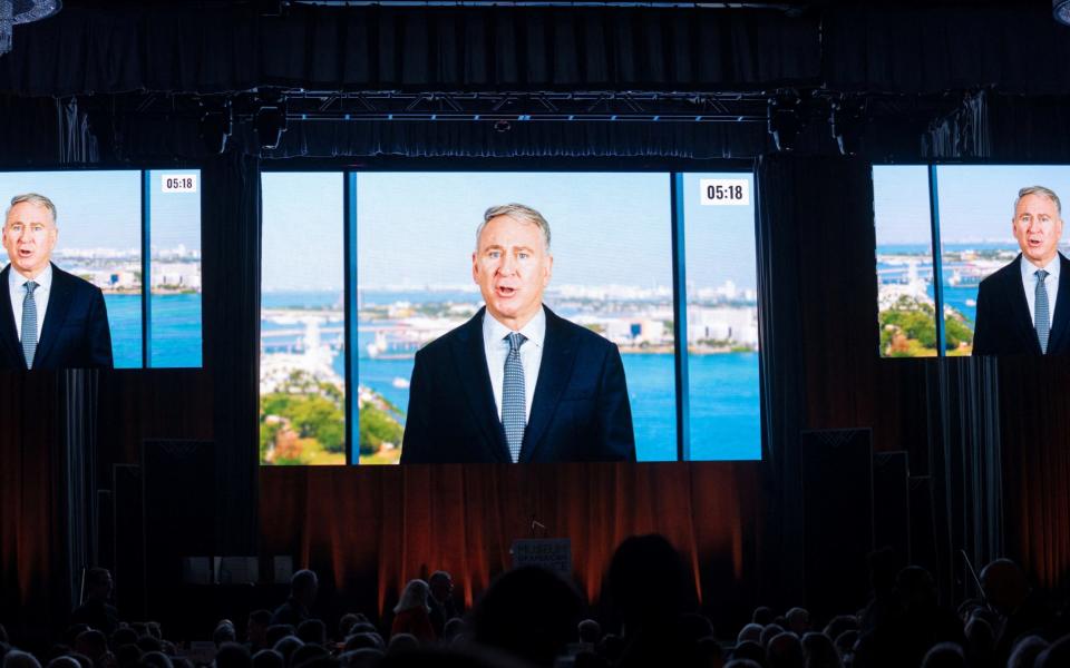 Citadel chief Ken Griffin on the screen during the Museum of American Finance Gala in New York last month