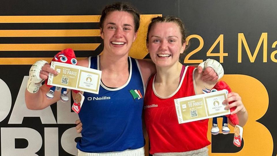 Grainne Walsh and Jennifer Lehane celebrate their Olympic qualification