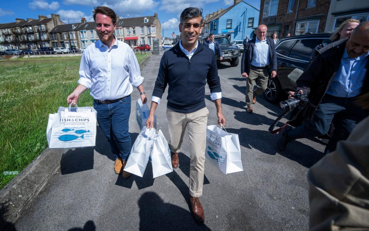 Rishi Sunak on the campaign trail in Redcar with Jacob Young, the Conservative candidate for Redcar and Cleveland