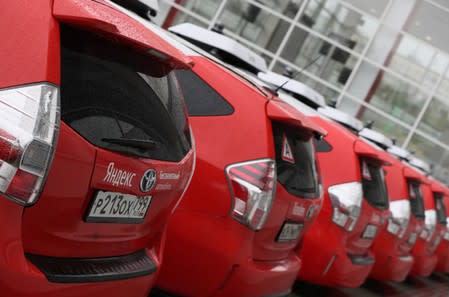 A view shows self-driving cars tested by Yandex company in Moscow