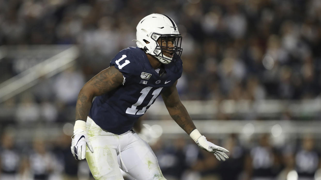 Penn State linebacker Micah Parsons could be in play for Dallas if they pick fourth in the 2021 NFL draft. (AP Photo/Steve Luciano)