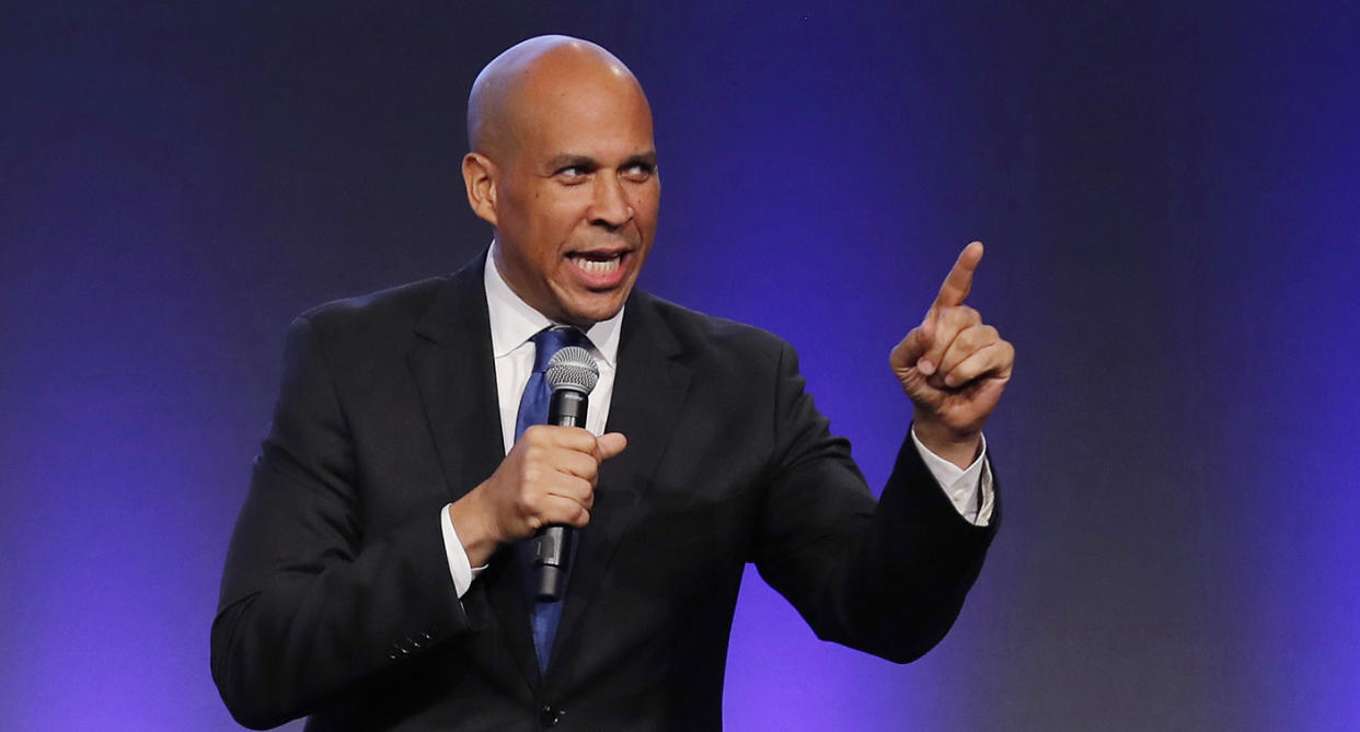 Sen. Cory Booker speaks during the Iowa Democratic Party’s annual Fall Gala on Saturday in Des Moines, Iowa. (Photo: Charlie Neibergall/AP)