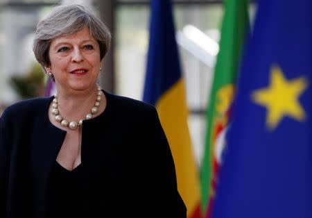 British Prime Minister Theresa May arrives at the EU summit in Brussels, Belgium, June 22, 2017. REUTERS/Gonzalo Fuentes