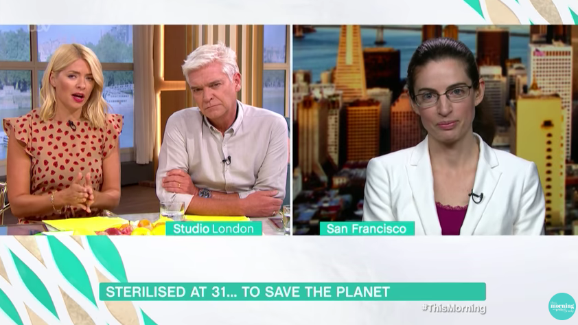 Gwynn tried explaining to <em>This Morning</em> hosts why not having a child was the best thing she could do for the planet. Source: ITV