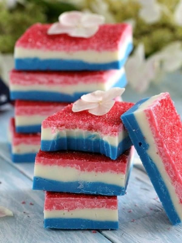 <p>Sweet & Savory Meals</p><p>This fudge only takes two ingredients, is no-bake and gluten-free. All you need is a microwave and some food coloring for a festive twist. </p><p><strong>Get the recipe: <a href="https://sweetandsavorymeals.com/patriotic-easy-fudge/" rel="nofollow noopener" target="_blank" data-ylk="slk:Patriotic Easy Fudge;elm:context_link;itc:0;sec:content-canvas" class="link ">Patriotic Easy Fudge</a></strong></p>