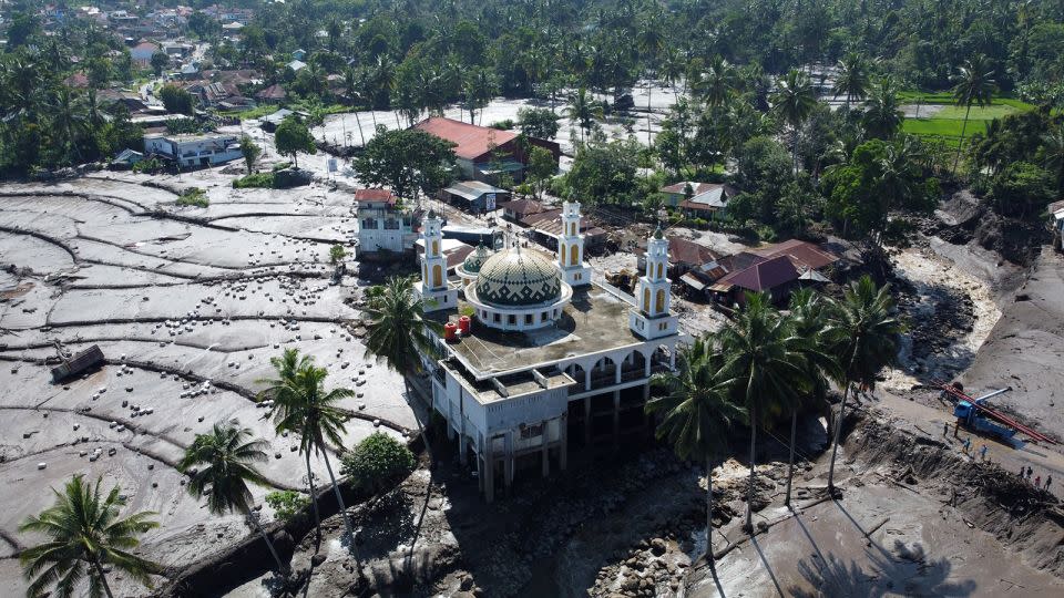 An aerial view shows the scale of devastation following heavy rains over the weekend  in Lima Kaum village, located within West Sumatra's Tanah Datar District. - Adi Prima/Anadolu/Getty Images