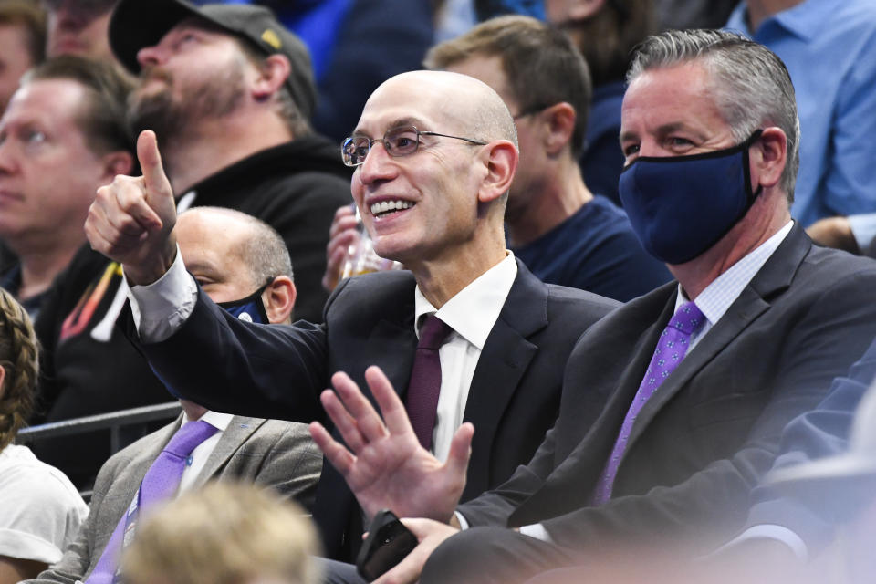 NBA commissioner Adam Silver looks on during a game between the Utah Jazz and Oklahoma City Thunder in Salt Lake City.