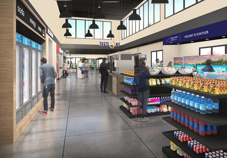 Renderings of the soon-to-be-rebuilt Thruway service plazas in New York. Phase 1 of construction is set to begin in July 2021.