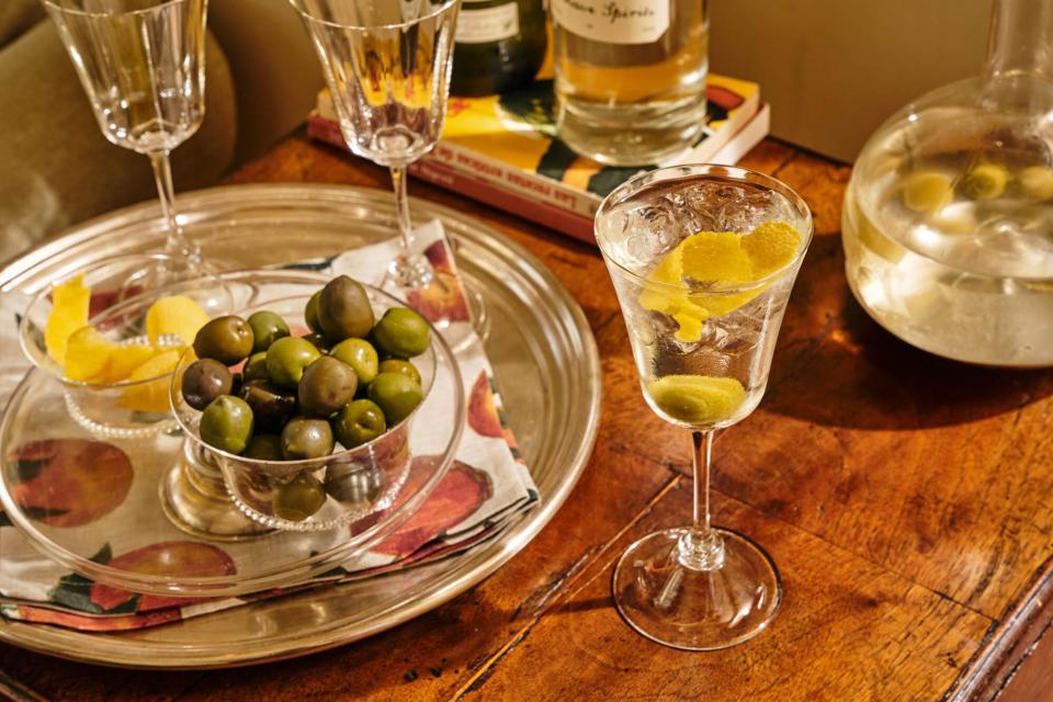 martini with olive and lemon twist