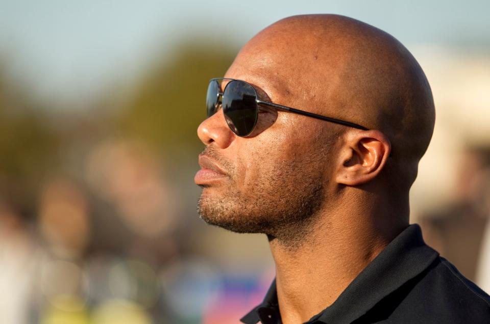Former Texas and NFL running back Eric Metcalf, shown in a 2012 photo during the 2012 International Bowl at Reeves Athletic Complex, was back in town over the weekend for the Texas Relays. “I love coming back to the campus, especially for the Relays,” he said. “This is where it all started.”