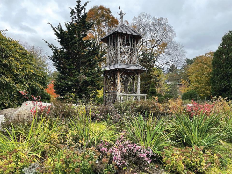 The Twig Tower in Weezie's Garden for Children at the Mass. Horticultural Society's property.