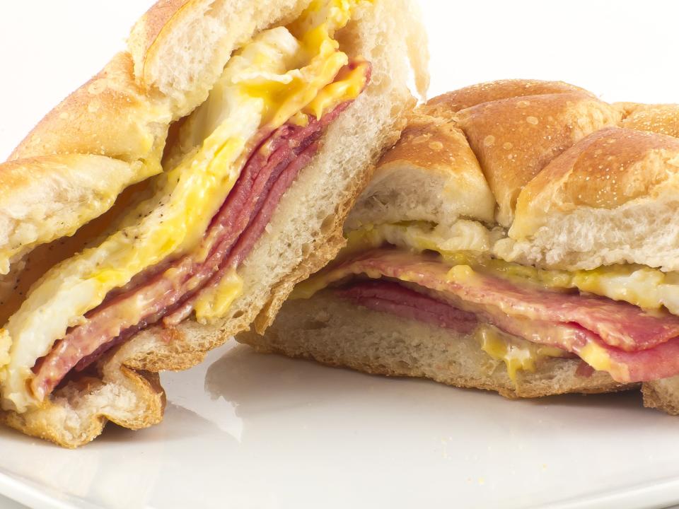 new jersey taylor ham sandwich on a white background