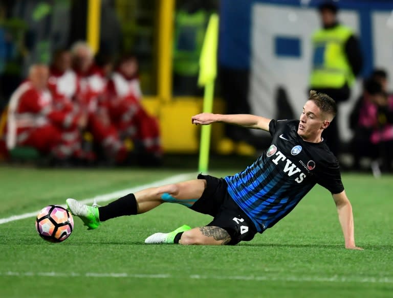 Italian defender Andrea Conti, pictured in April 2017, has just signed a deal with AC Milan, making him the football club's seventh recruit of the summer