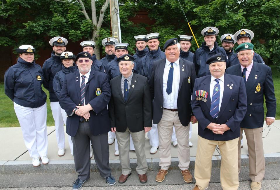 Retired members of the HMS Minerva who marched in Portsmouth's 350th anniversary parade in 1973, return for the city's 400th anniversary parade Saturday, June 3, 2023, along with members of the HMS Scott andRoyal Navy/British consul.