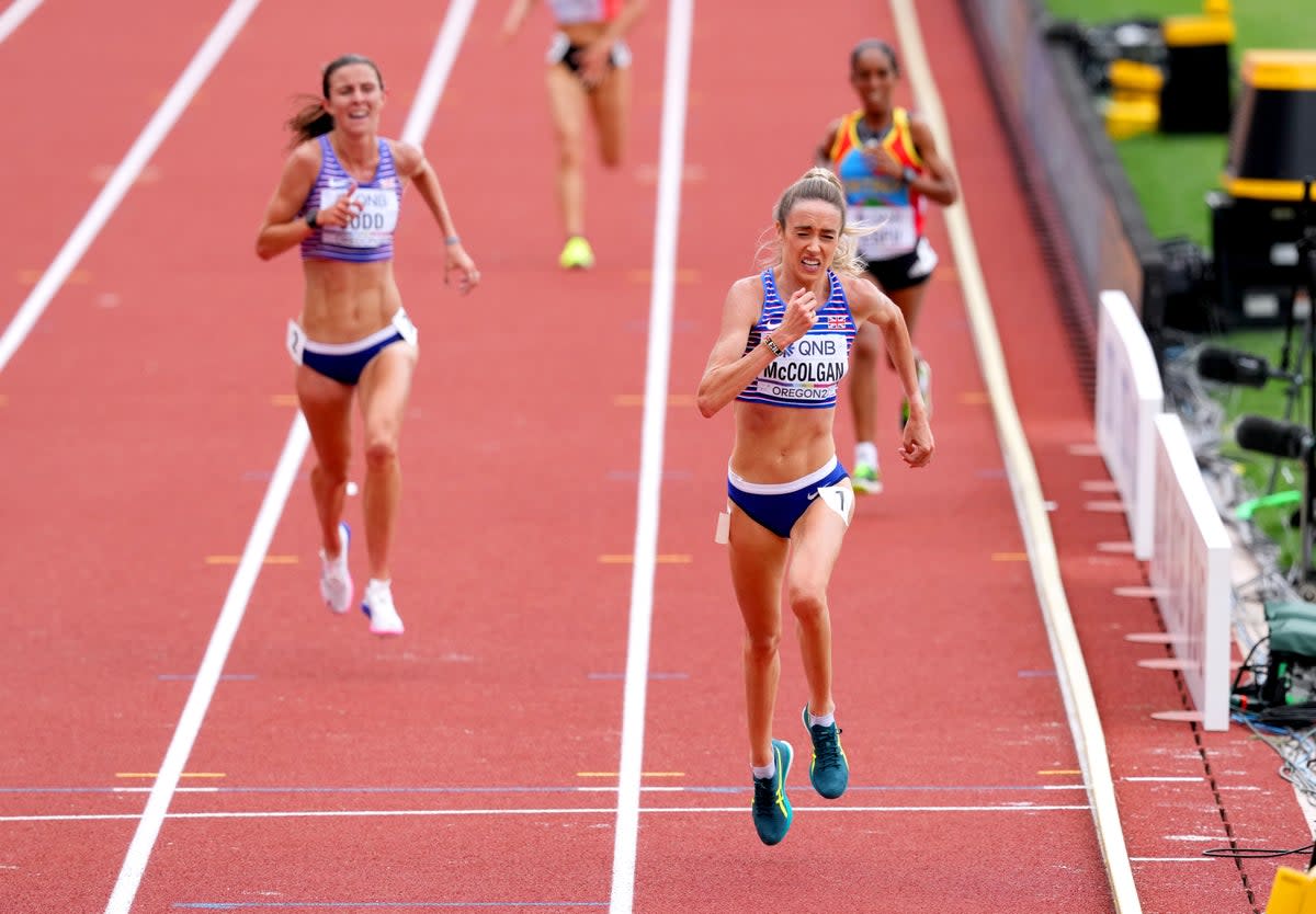Great Britain’s Eilish McColgan (right) finished 10th in the 10,000m final (Martin Rickett/PA) (PA Wire)