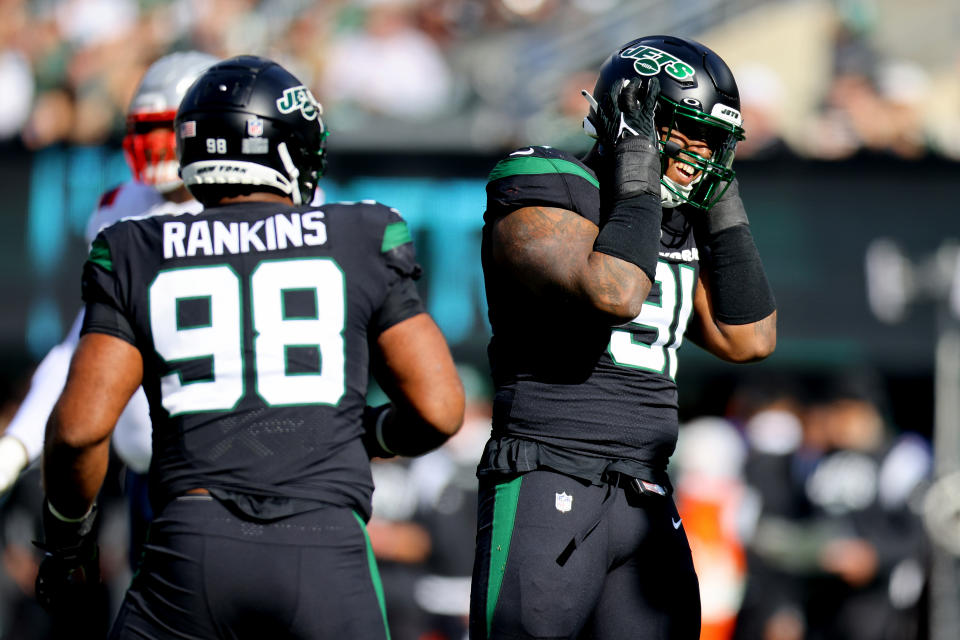 John Franklin-Myers made a bone-headed move on defense to cost the Jets point. (Photo by Mike Stobe/Getty Images)