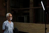 Gopalan Balachandran, maternal uncle of U.S. Senator Kamala Harris' (D-CA) talks to media outside his house in New Delhi