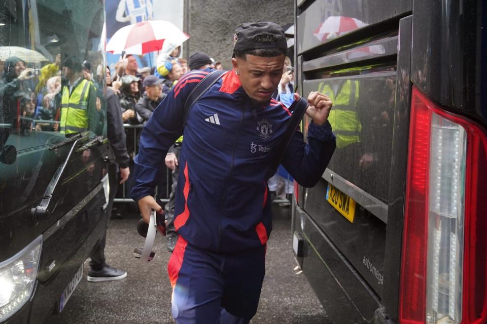 Manchester United's Jadon Sancho before the Premier League match at the American Express Stadium (Gareth Fuller/PA Wire)