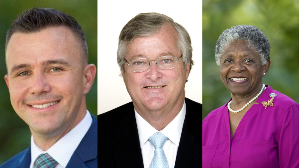 Delray Beach mayoral candidates for the 2024 election include (from left) Ryan Boylston, Tom Carney and Shirley Ervin Johnson.