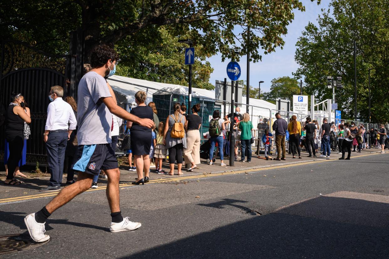 People queue up for a coronavirus test in London (Getty)