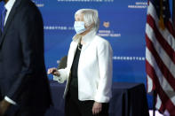 Janet Yellen, who has been is nominated by President-Elect Joe Biden to serve as Secretary of the Treasury, arrives for an event with Biden at The Queen theater, Tuesday, Dec. 1, 2020, in Wilmington, Del. (AP Photo/Andrew Harnik)