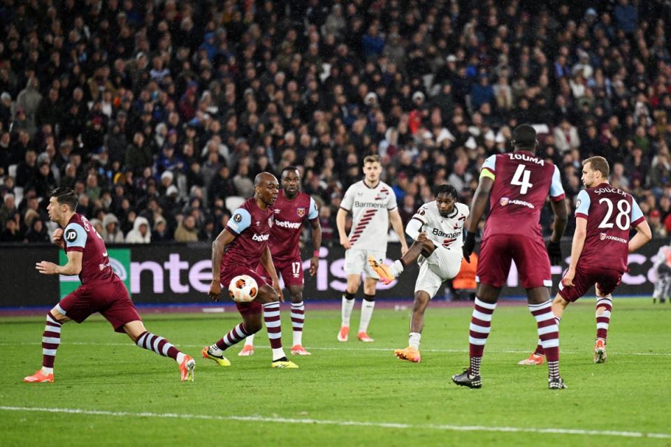 Jeremie Frimpong’s late equaliser maintained Bayer Leverkusen’s unbeaten season  (Getty Images)