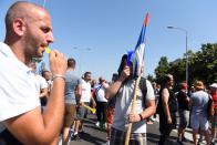 Stellanis Serbia workers block main highway over redundancy plans, in Belgrade