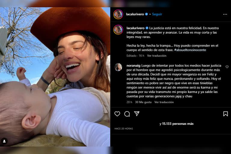 Calu Rivero habló sobre el fallo a favor de Juan Darthés (Foto Instagram @lacalurivero)