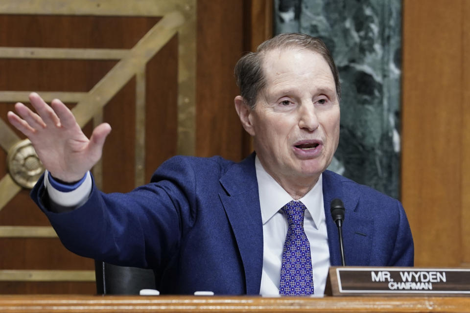 Sen. Ron Wyden, D-Ore., asks a question during the nomination of Daniel Werfel, to be the Internal Revenue Service Commissioner, Wednesday, Feb. 15, 2023, on Capitol Hill in Washington. Werfel, President Joe Biden's nominee to lead the Internal Revenue Service says he will commit to not increasing tax audits on businesses and households making less than $400,000 per year. (AP Photo/Mariam Zuhaib)