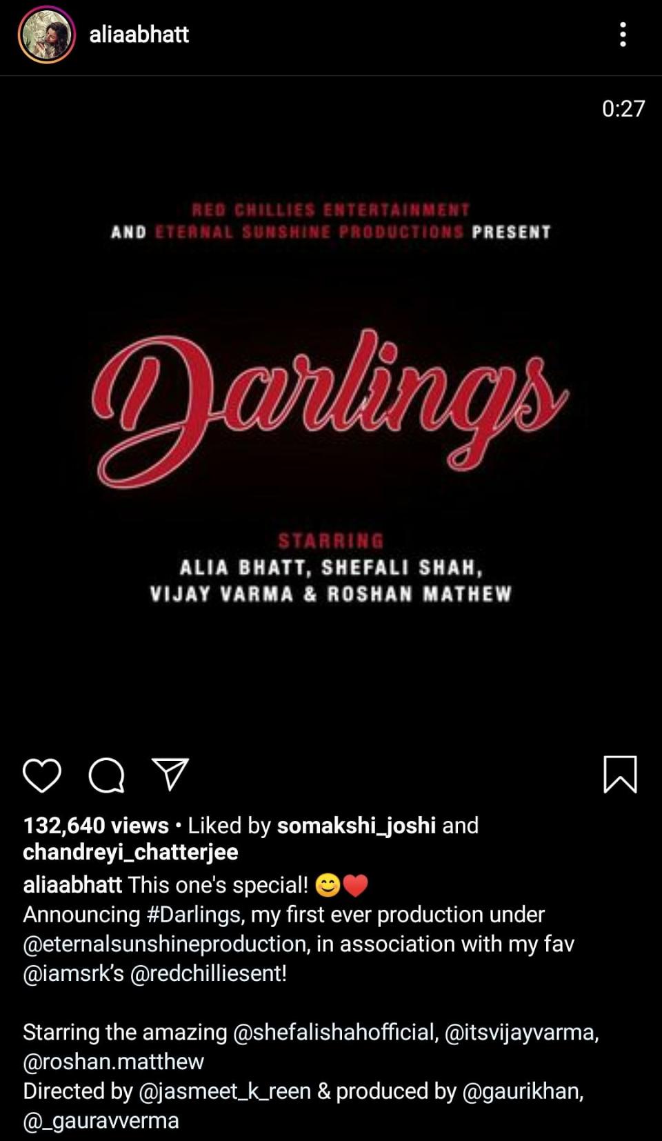 'Darlings' marks Alia Bhatt's first production venture under the banner