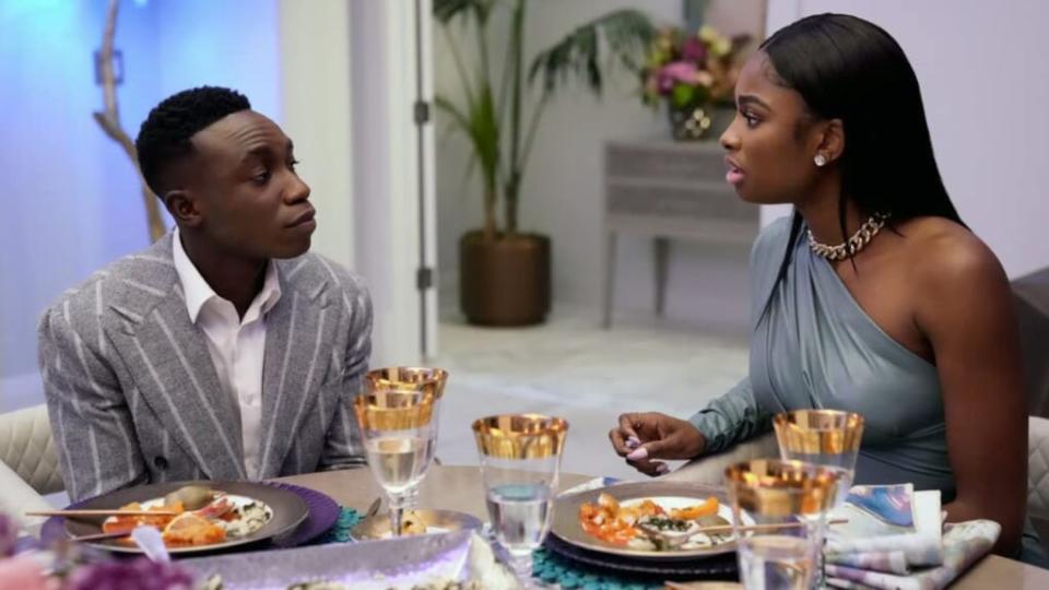 Olly Sholotan and Coco Jones in a scene from “Bel-Air.” (Peacock)