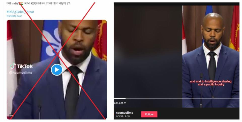 <span>A screenshot comparison between the video shared in one of the false posts (left) and the NCCM TikTok video (right)</span>