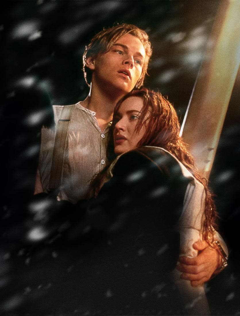 In this film image released by Paramount Pictures, Leonardo DiCaprio, left, and Kate Winslet are shown in a scene from the 3-D version of James Cameron’s romantic epic "Titanic." (AP Photo/Paramount Pictures, Rick Lynch)