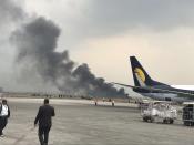 <p>Smoke rises after a passenger plane from Bangladesh crashed at the airport in Kathmandu, Nepal, March 12, 2018. (Photo: Bishnu Sapkota via AP) </p>