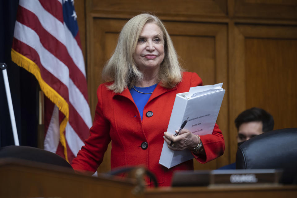 House Oversight and Reform Committee Chair Carolyn Maloney, D-N.Y., arrives for a hearing on Sept. 15. (Francis Chung / Politico via AP file)