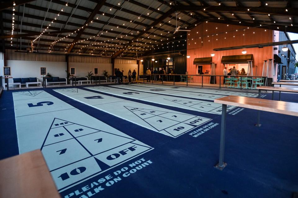 The newly opened shuffleboard courts at Lansing Shuffle, seen Saturday, May 11, 2024.