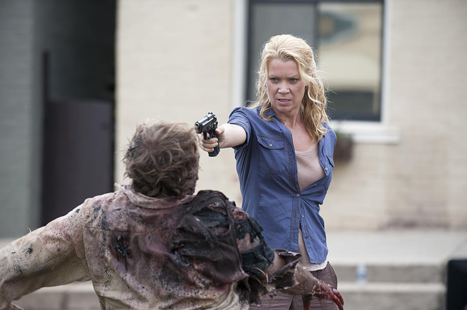 <p>TV Andrea died in the season 3 finale, at the end of the Woodbury storyline. But Comics Andrea was alive and well up until this past May! She was also much more of a central figure — basically, the leading lady and a decisive, capable sharp-shooter. That’s unlike TV Andrea, whose wishy-washiness turned off fans.<br><br>(Photo Credit: Gene Page/AMC) </p>