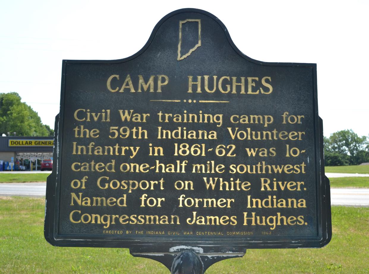 A historic marker commemorating Camp Hughes stands near State Road 67 in Gosport.