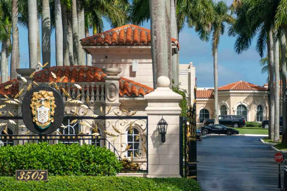 Former president Donald Trump's motorcade parked at the Trump International Golf Course in West Palm Beach, Florida on March 23, 2023.