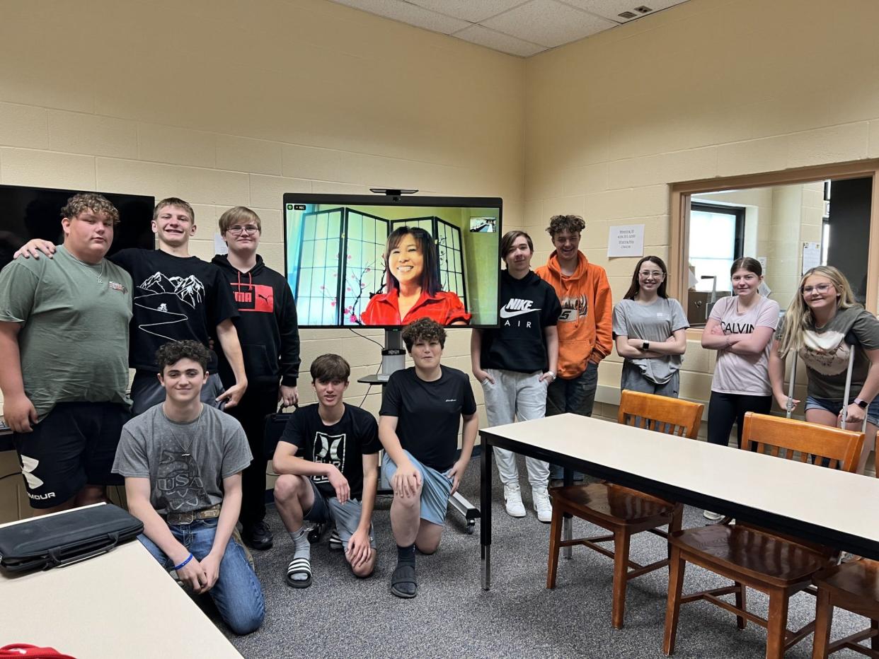 Claymont High School English students had the chance to speak with author Trang Moreland, on screen, after reading her autobiography, "Just Smile and Say Hello."