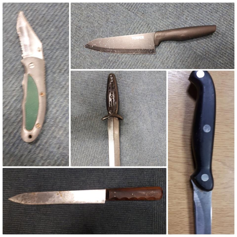 Knives seized by Lowestoft police in Suffolk.